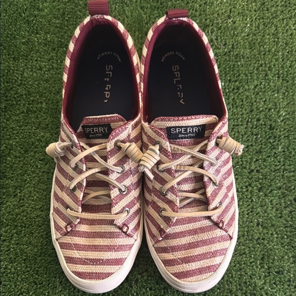 Sperry Womens Crest Vibe Canvas Sneaker Burgundy and White Size 9 - Picture 1 of 9